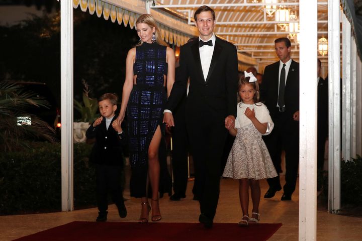 Trump and Kusher arrive with their children for a New Year's Eve party at U.S. President Donald Trump's Mar-a-Lago club in Palm Beach, Florida, December 31, 2017.