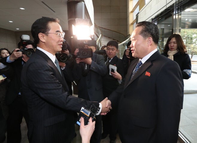 The high-level inter-Korean talks were held at the Peace House at the Panmunjom in South Korea, Tuesday, Jan. 9, 2018. South