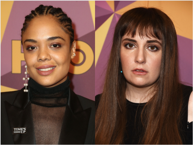 Tessa Thompson and Lena Dunham attend the HBO Golden Globes afterparty on Sunday.