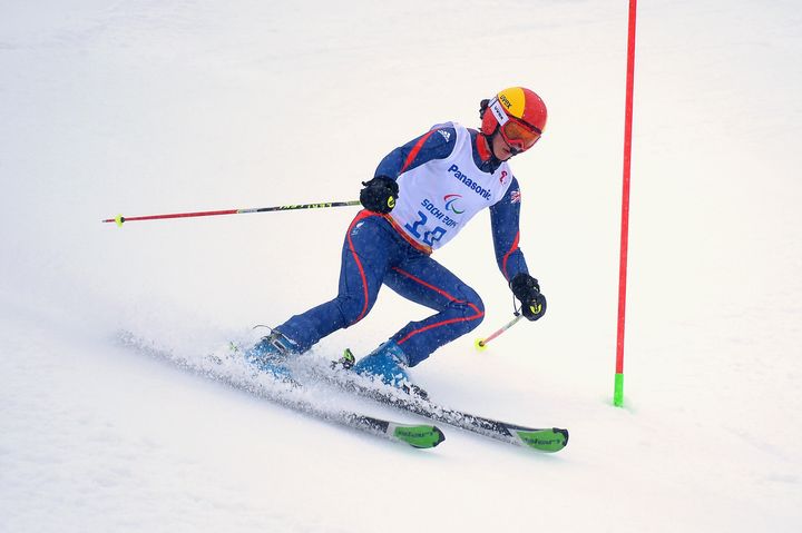 Millie Knight competing at the Sochi 2014 Paralympic Winter Games. 