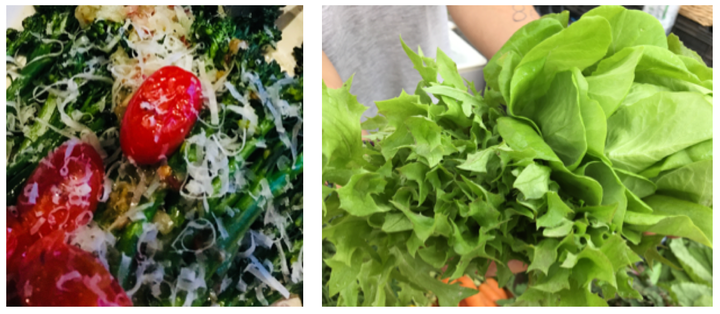 Rapini (left), broccoli’s nutrient-packed cousin, is available year-round, and is high in both vitamin B (a great migraine reducer) and cancer-fighting omega-3 fatty acids. Green leaf lettuce (right) helps to improve mood and vision.