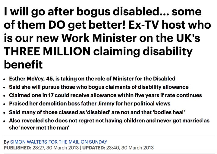<strong>An article on McVey from 2013 saying she would go after 'bogus disabled'</strong>