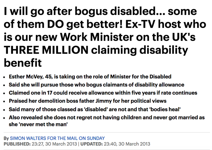 An article on McVey from 2013 saying she would go after 'bogus disabled'