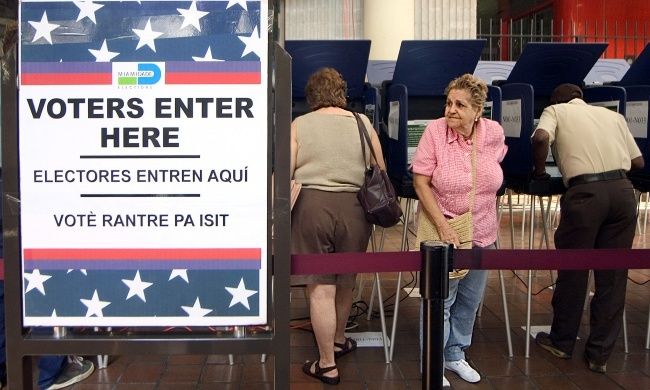Voters at the polls for early voting at the Miami-Dade Government Center on October 21, 2004 in Miami, Florida.