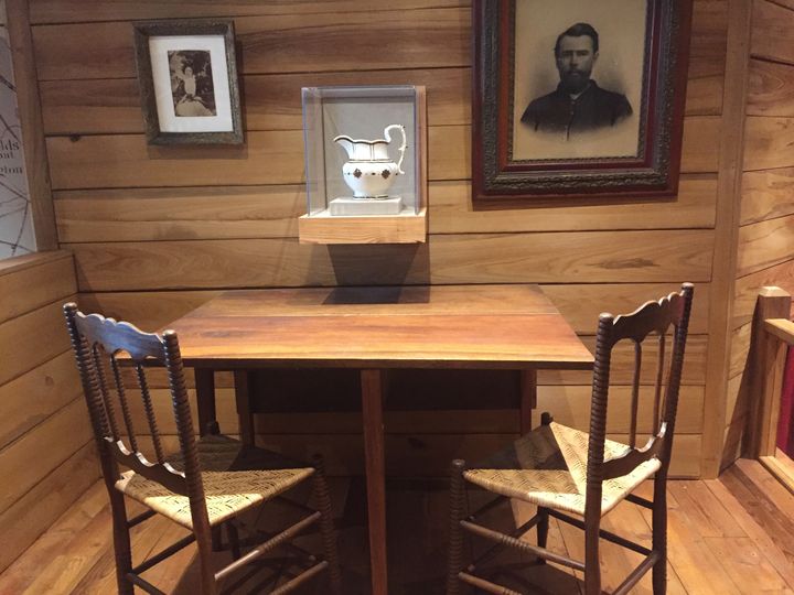 In the museum are the table and chairs from the meeting. The milk jug was on the table, though the generals all seemed more interested in the whiskey in Sherman’s saddlebags. 
