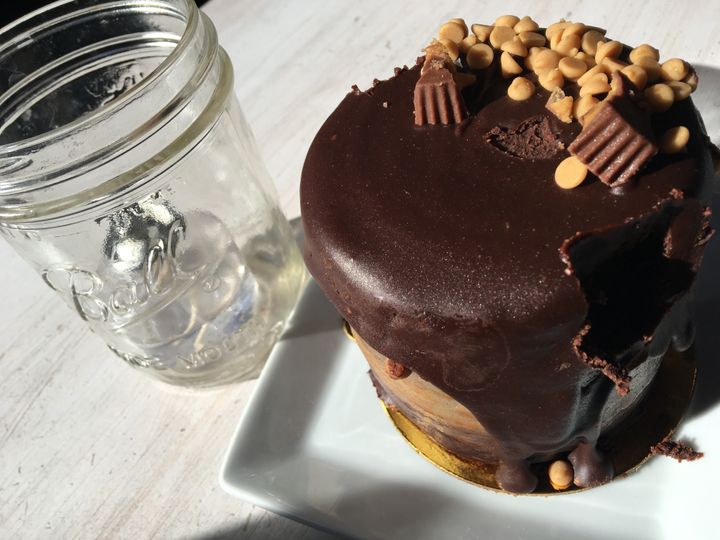 <p>Dark Chocolate Peanut Butter Cake at Carmella’s</p>