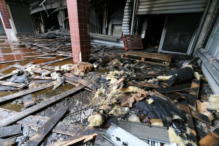 The Promo & Destock store, a French kosher grocery in Créteil, south of Paris, is shown after being destroyed in a fire on Jan. 9.