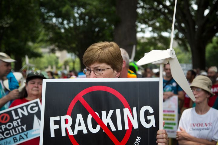 Protesters rally against U.S. fracked gas exports from the proposed Cove Point facility in Maryland at a demonstration in Washington, D.C., in June 2014.