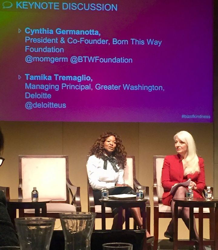 <p>Cynthia Bissett Germanotta, President and Co-founder of the Born This Way Foundation and Tamika Tremaglio, Managing Principal, Greater Washington, Deloitte.</p>