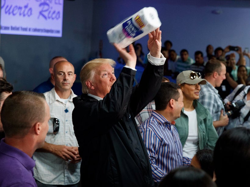 President Donald Trump throws paper towels to hurricane victims in Puerto Rico. <a rel="nofollow" href="http://www.businessin