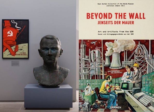 <p>L: Installation shot of “Cold War Spaces” at The Wende Museum. Photo by Michael Underwood. Image courtesy of the museum. R: The cover of <em>Beyond the Wall: Art and Artifacts from the GDR</em>, a catalog of the Wende Museum’s collection. Published by Taschen. Photo courtesy the museum. </p>