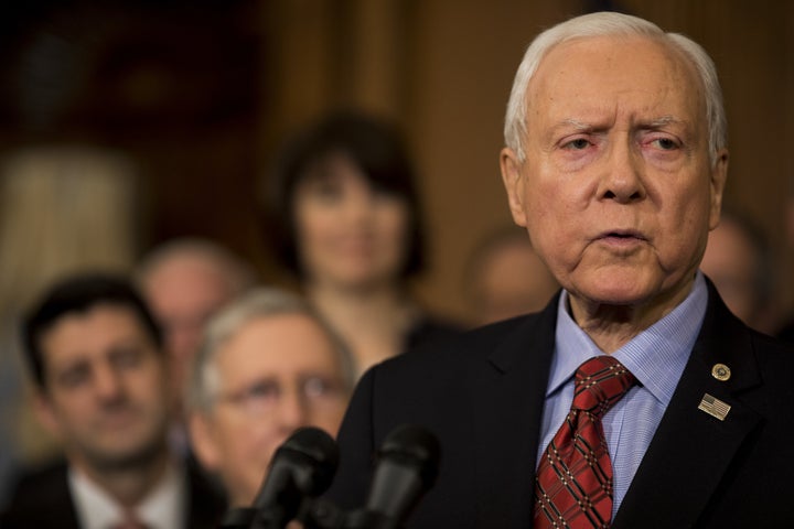 Sen. Orrin Hatch (R-Utah) speaks at a Capitol celebration of the tax bill's passage.