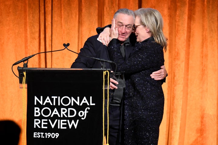 Robert De Niro introduced Meryl Streep at the National Board of Review Annual Awards Gala, where he also slammed President Donald Trump. 