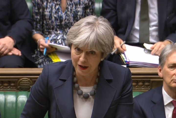 Theresa May joked with James Cleverly during PMQs.