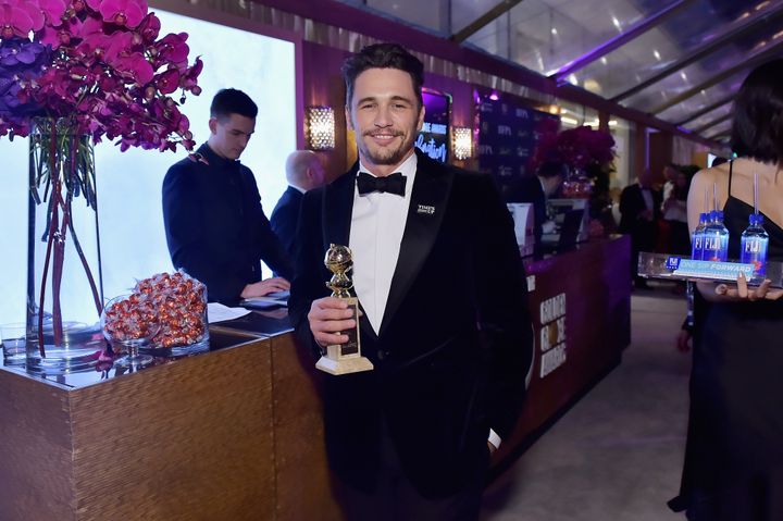 James at the Golden Globes, sporting a 'Time's Up' pin