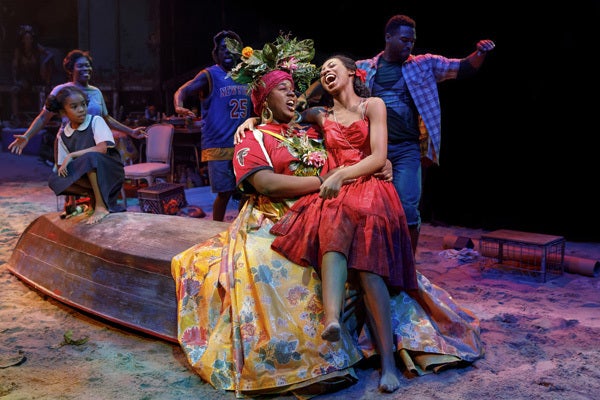 Alex Newell (center) and the <em>Once On This Island </em>cast.