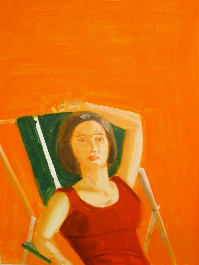  Alex Katz, Vivien with Orange, 2007, Oil on board, 16 x 12 in. (40.6 x 30.5 cm). 