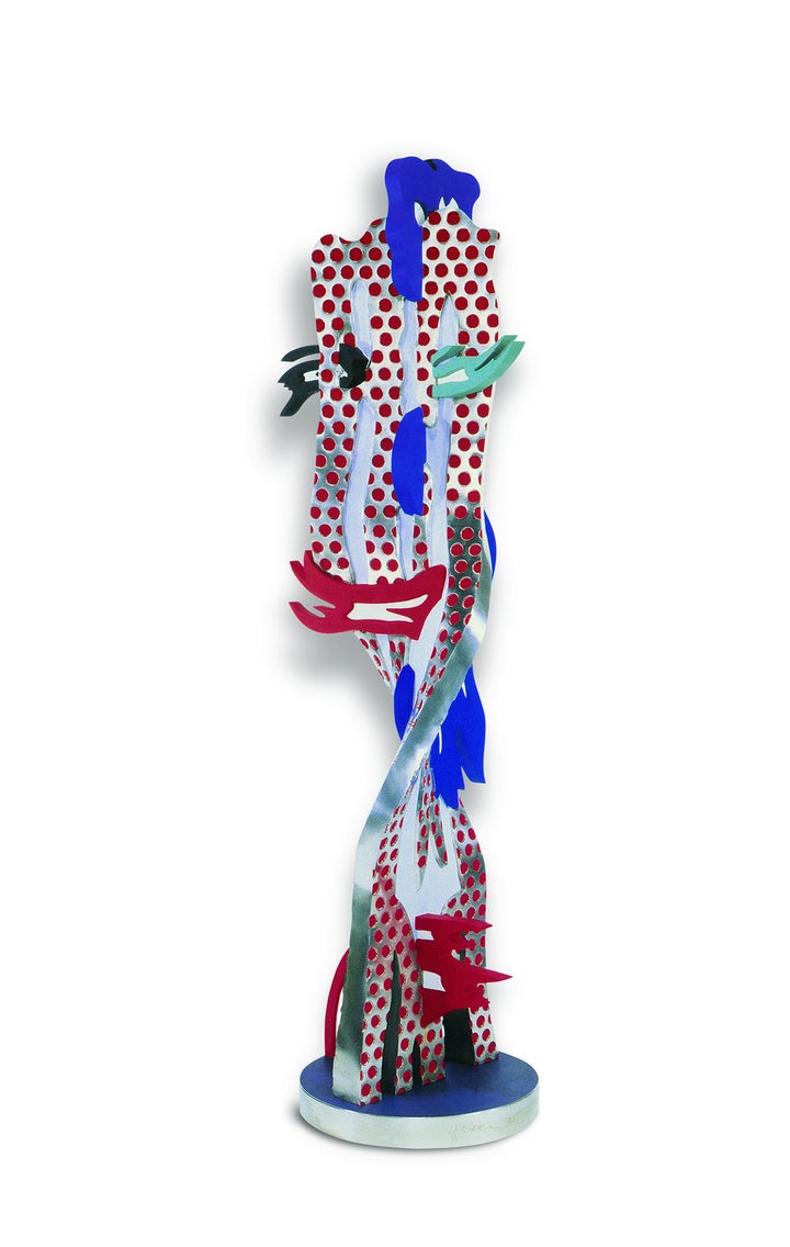 <p>Roy Lichtenstein, <em>Metallic Brushstroke Head</em>, 1994, Painted and nickel-plated bronze, 82.68 x 24 x 24 in. </p>
