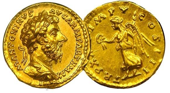 (Marcus Aurelius on a gold coin)