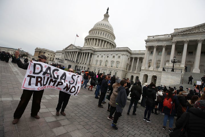 "Dreamers" protest in front of the Capitol to urge Congress to spare the Deferred Action for Childhood Arrivals program on Dec. 6.