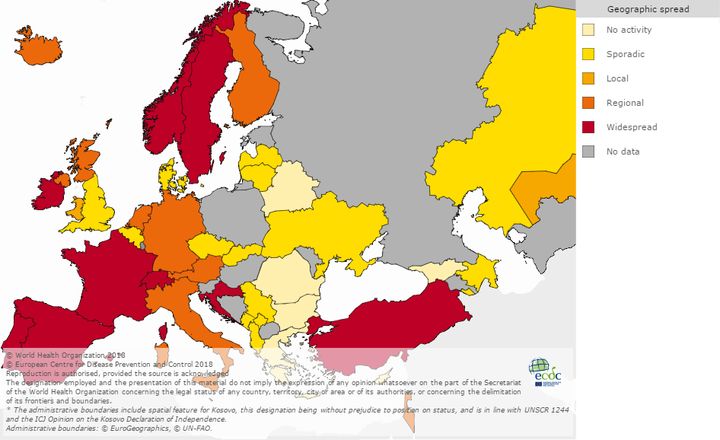 Geographic spread of flu in Europe