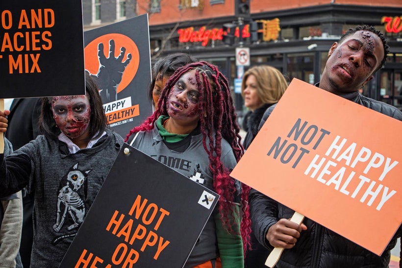 Zombies invaded Washington, D.C. yesterday protesting Walgreens’ sale of tobacco products, urging the pharmacy chain to go to