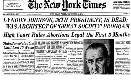 New York Times headline on January 23, 1973