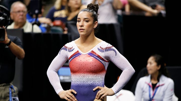 Raisman competing in the women's final of the 2015 P&G Gymnastics Championships. 