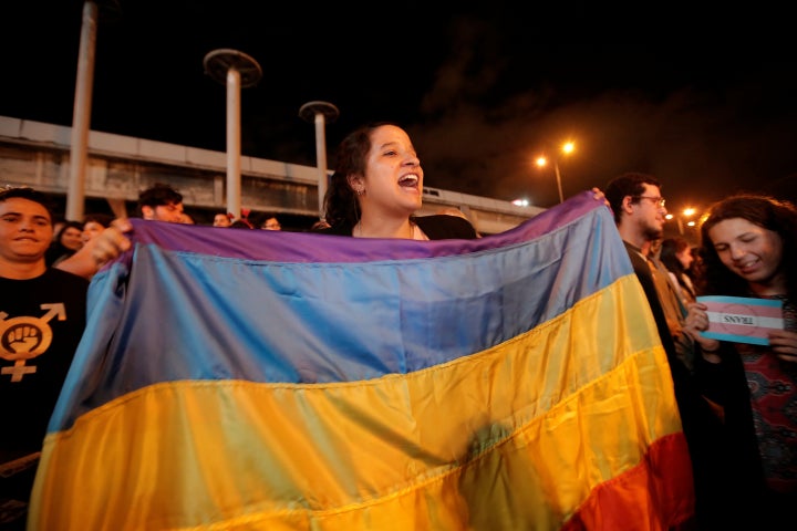People celebrate after the Inter-American Court of Human Rights called on Costa Rica and Latin America to recognize equal marriage Jan. 9 in San Jose, Costa Rica.