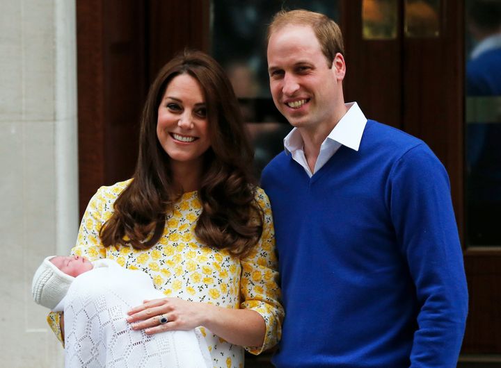 The Duchess of Cambridge and Prince William appear with their second child, a daughter born in 2015. 