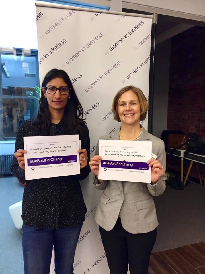 <p>Farzana Nasser (left), co-president of Women In Wireless, with Jessica Ozrek, co-chair of WIW Global Talent team. </p>