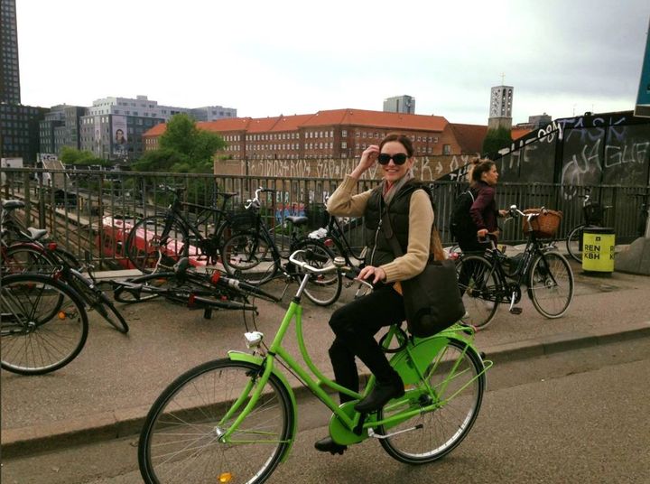<p>Leslie Heyer, founder of Cycle Technologies, cycles to a conference in Barcelona. </p>
