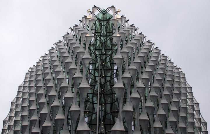 Detail of the facade on the new embassy, which is due to open this month.