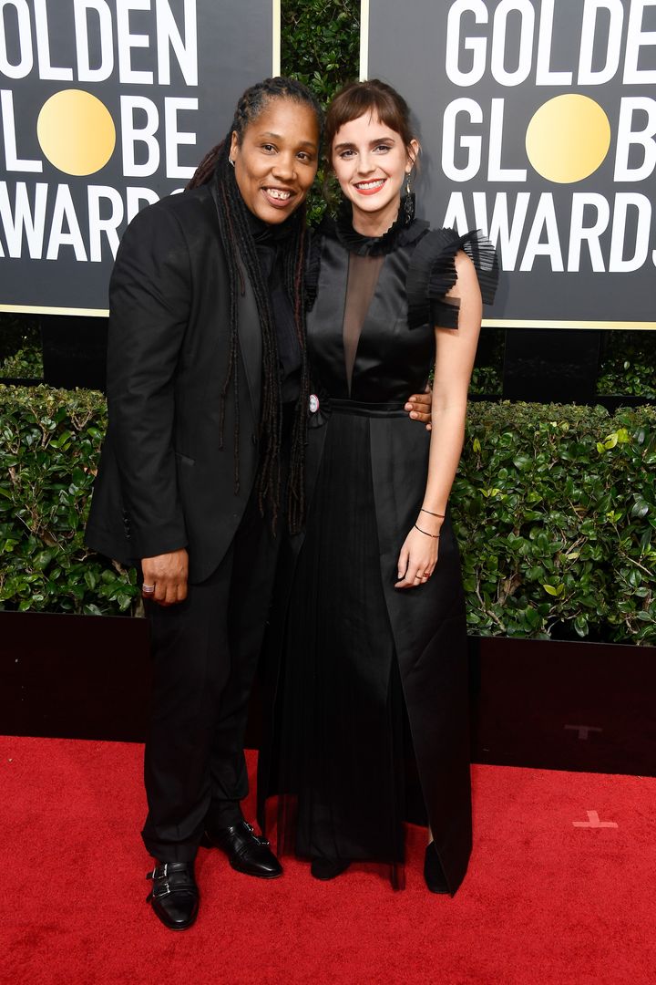 Emma wore black in support of the Time's Up movement at the Golden Globes, attending with activist Marai Larasi