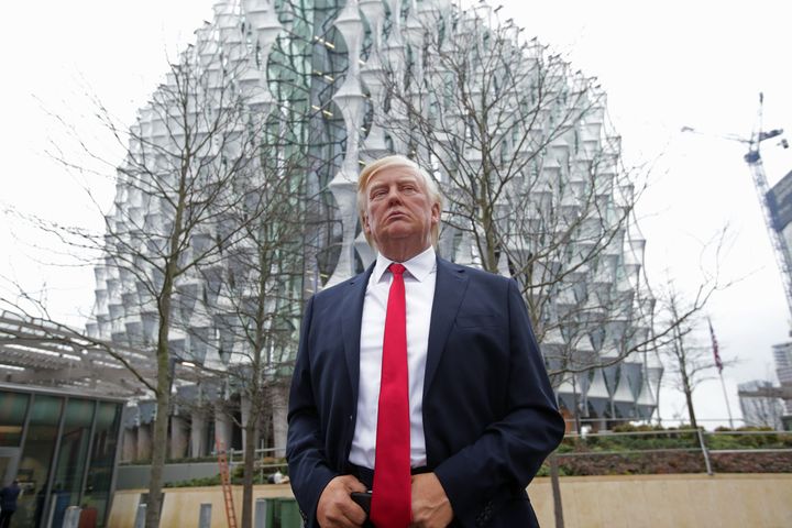 The Madame Tussauds wax figure of Donald Trump outside the new US Embassy in Nine Elms, London 