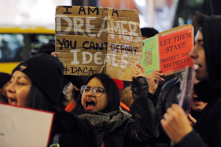 Deferred Action for Childhood Arrivals recipient Gloria Mendoza participates in a protest in support of a standalone Dream Act in New York on Jan. 10.