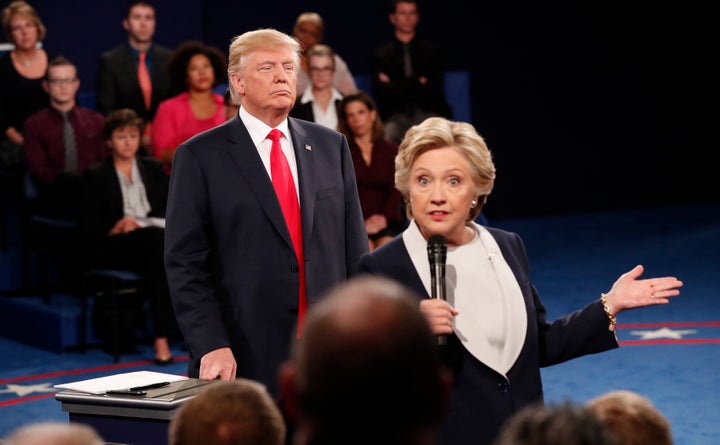 Presidential rivals Donald Trump and Hillary Clinton at the Oct. 9, 2016, debate.