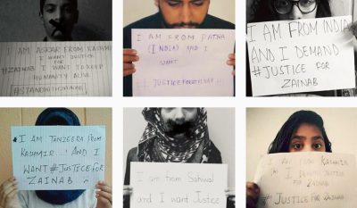 Screenshot of some of the photos found under the #JusticeForZainab hashtag on Instagram.