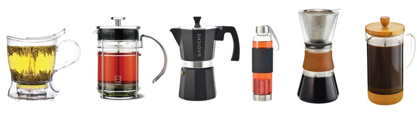 <em>GROSCHE’s products include tea infusers, French presses, espresso makers, and coffee and water accessories.</em>