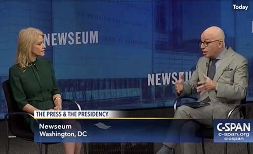 Screen shot of Kellyanne Conway and Michael Wolff at the Newseum