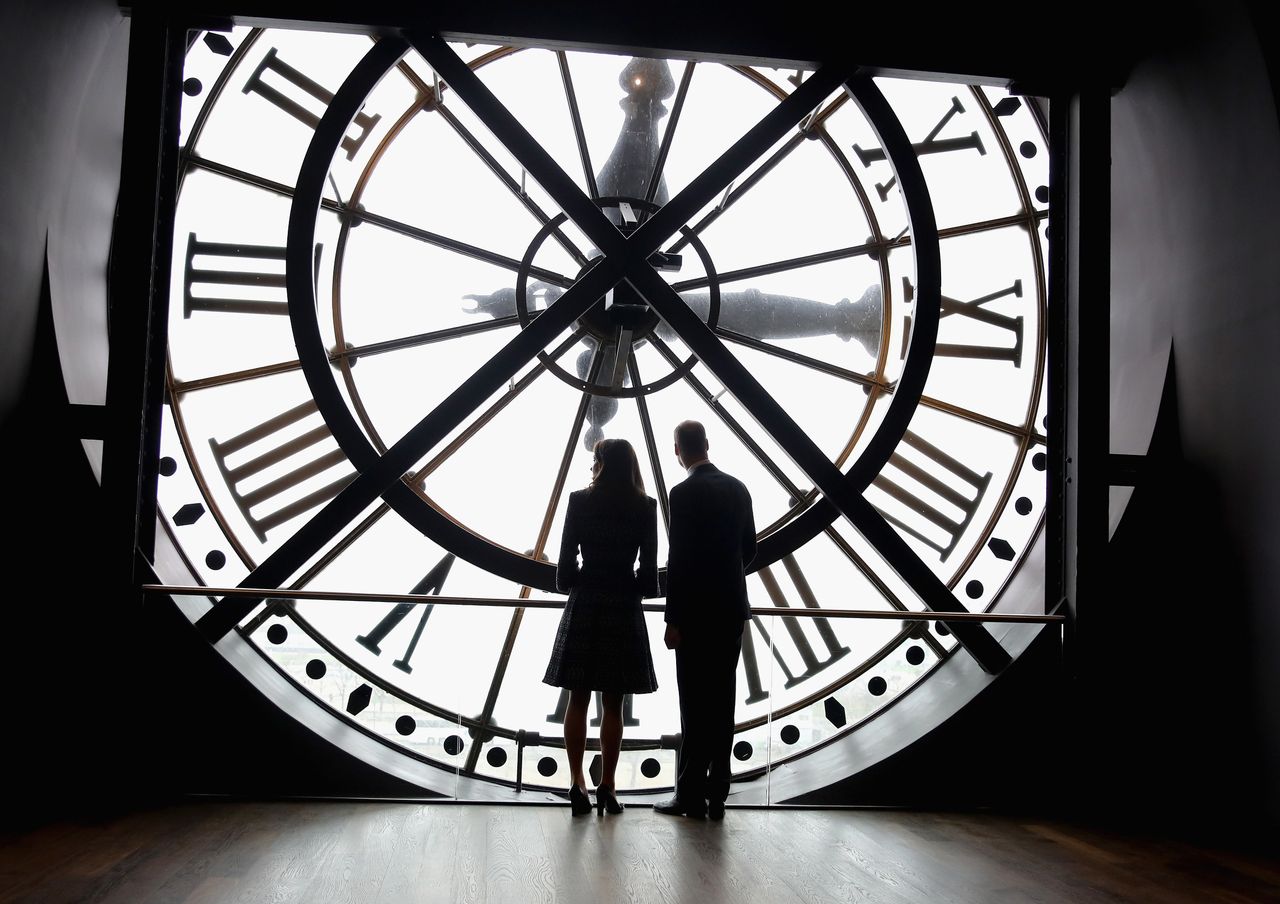 Jackson took a series of The Duke and Duchess of Cambridge looking onto the River Seine from through clock at Musee d'Orsay. This, with the Duchess looking to her left, is his favourite.