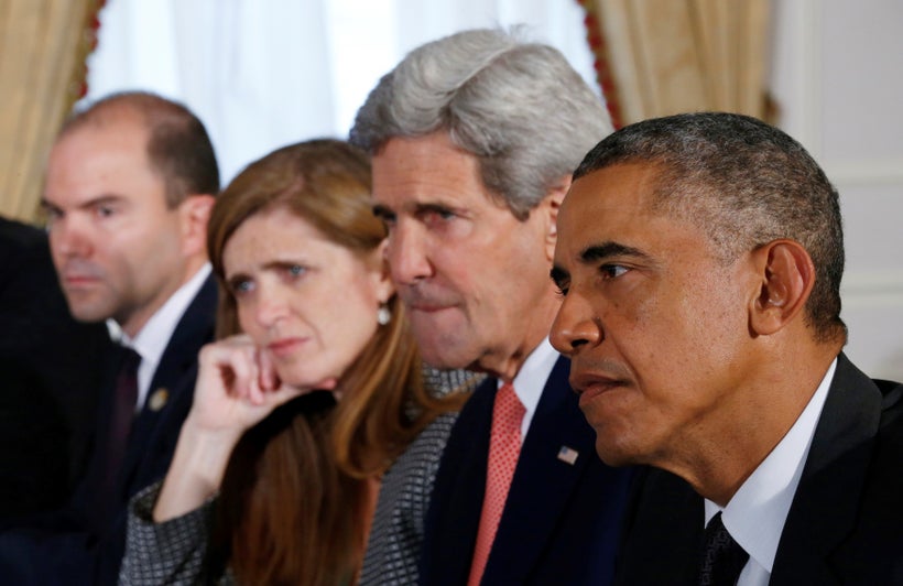 Deputy National Security Advisor Ben Rhodes, UN Ambassador Samantha Power, Secretary of State John Kerry, and President Barac
