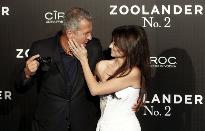 Actress Penelope Cruz and photographer Mario Testino pose during a photo call before a screening of "Zoolander 2" in Madrid,