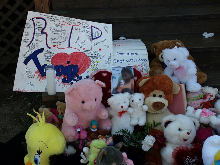 <p>Memorials of teddy bears like this one mark the spot where Chicagoans are slain in a relentless toll of street violence. (Photos: John W. Fountain)</p>