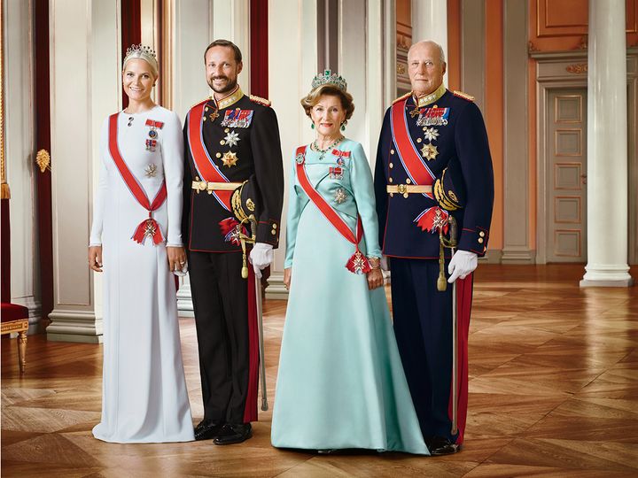 (From L to R) HRH Crown Princess Mette-Marit, HRH Crown Prince Haakon, Her Majesty Queen Sonja and His Majesty King Harald V. 