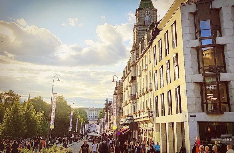 Shopping Karl Johan's Gate, one of Oslo's busiest throrougfares which leads directly to the Royal Palace.