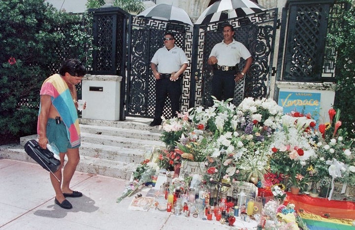 Fans left flowers and notes on the steps where Gianni Versace was fatally shot.