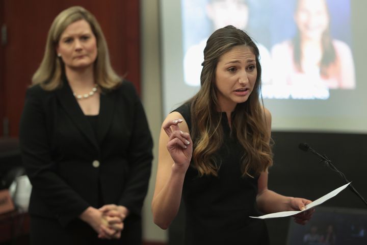 Kyle Stephens gives her victim impact statement during Larry Nassar's sentencing hearing in a Michigan court on Jan. 16.