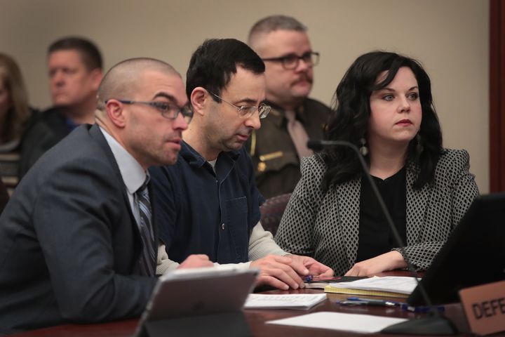Nassar sits in court on Tuesday with his attorneys.