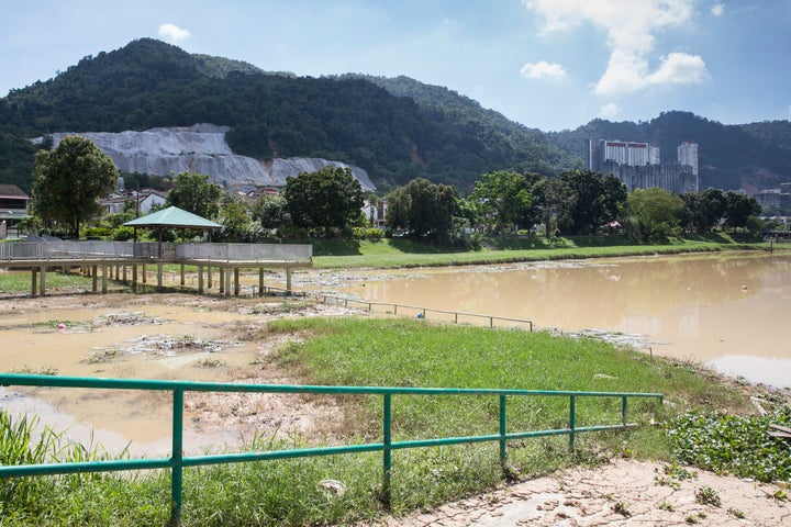 A lake in Penang muddied from flooding.